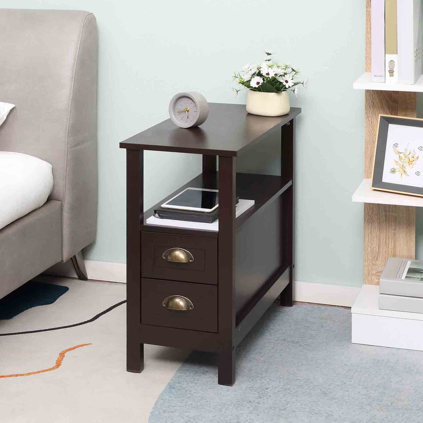 Coffee Slim Side Table with Drawers for Compact Spaces
