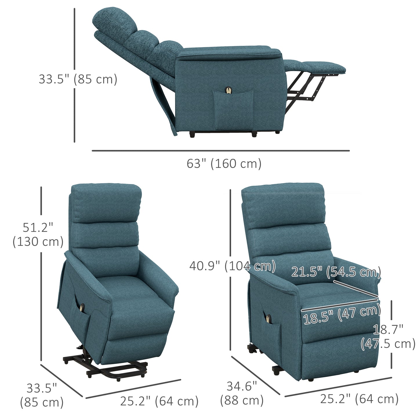 Power Lift Recliner Chair with Remote Control, Blue