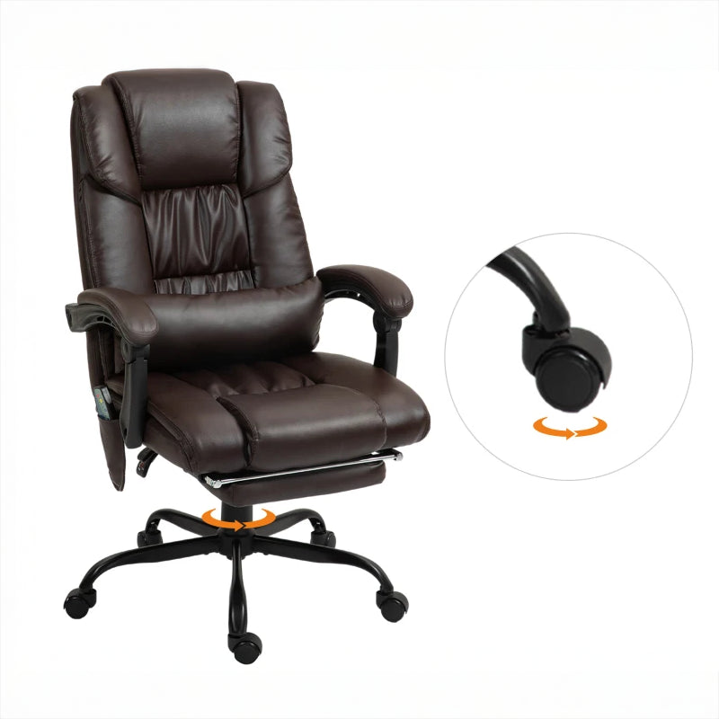 6-Point Massage Office Chair with Adjustable Height and Retractable Footrest, Brown
