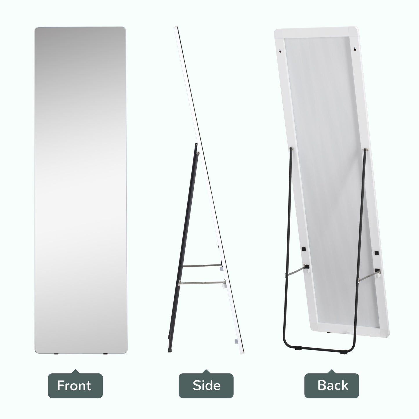 Full Length Rectangular Mirror with Silver Frame, 63" x 18", Multi-Position Design