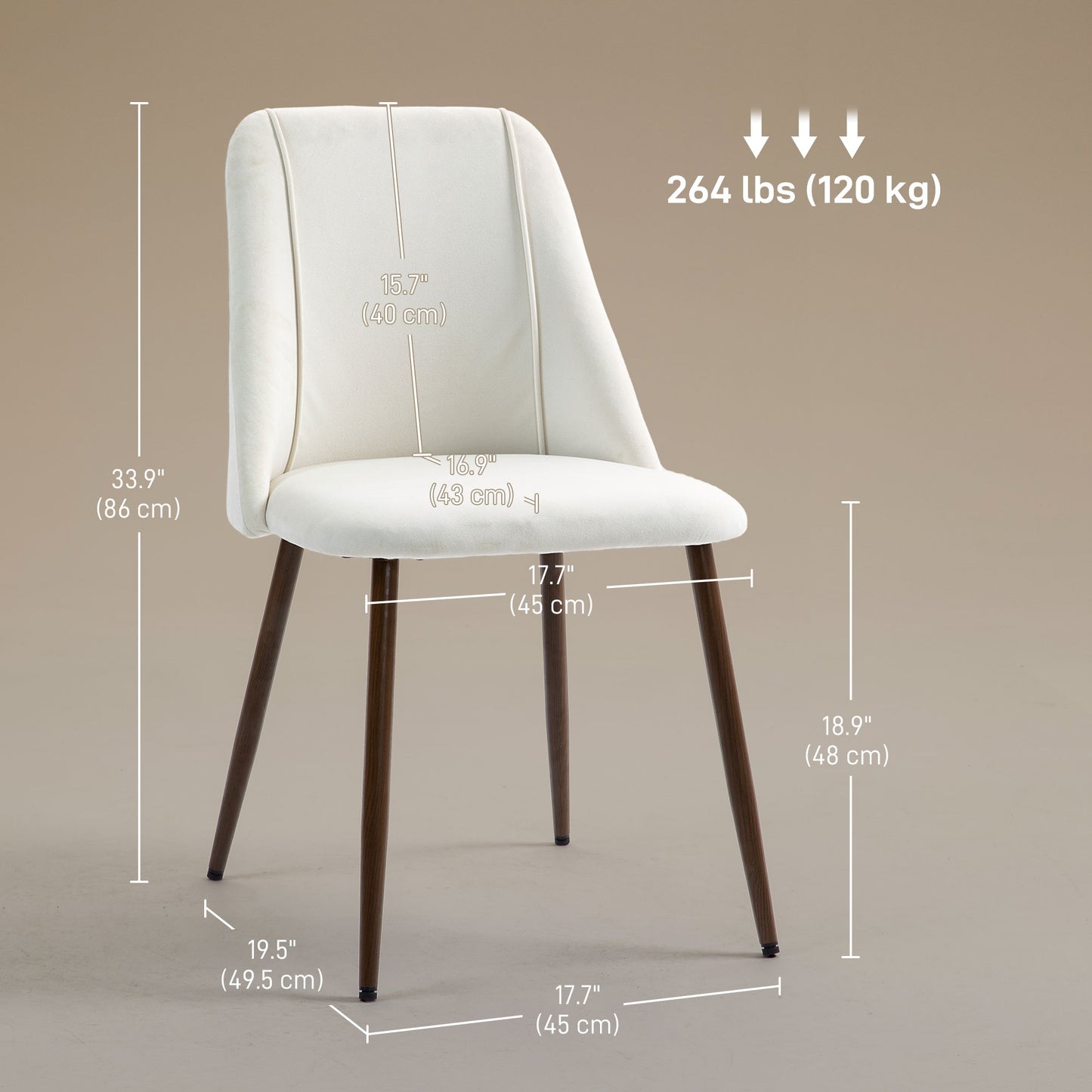 Velvet Upholstered Dining Chairs with Wood Grain Steel Legs, Cream White (Set of 4)