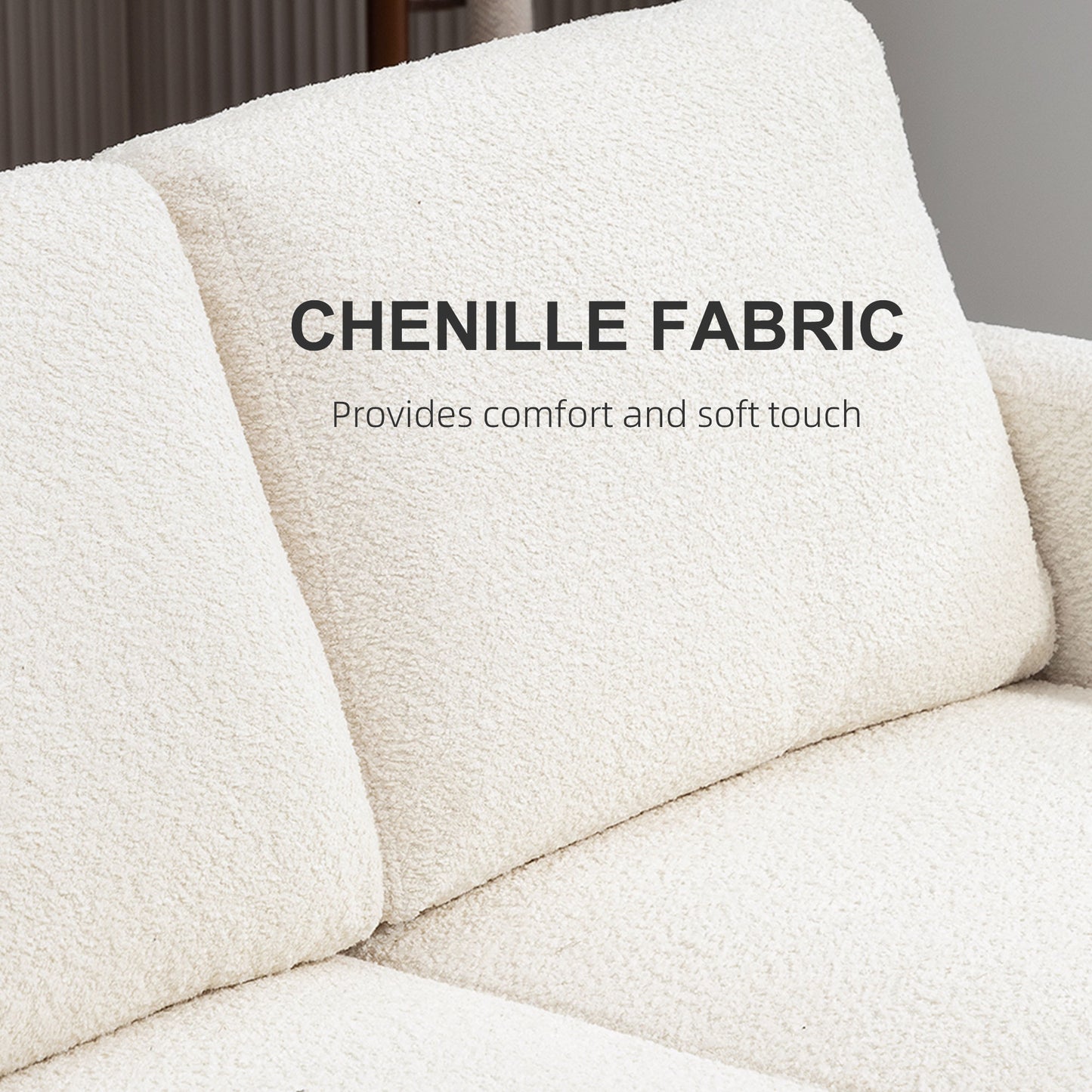 Chenille 2-Seater Loveseat with Removable Cushions - Cream White