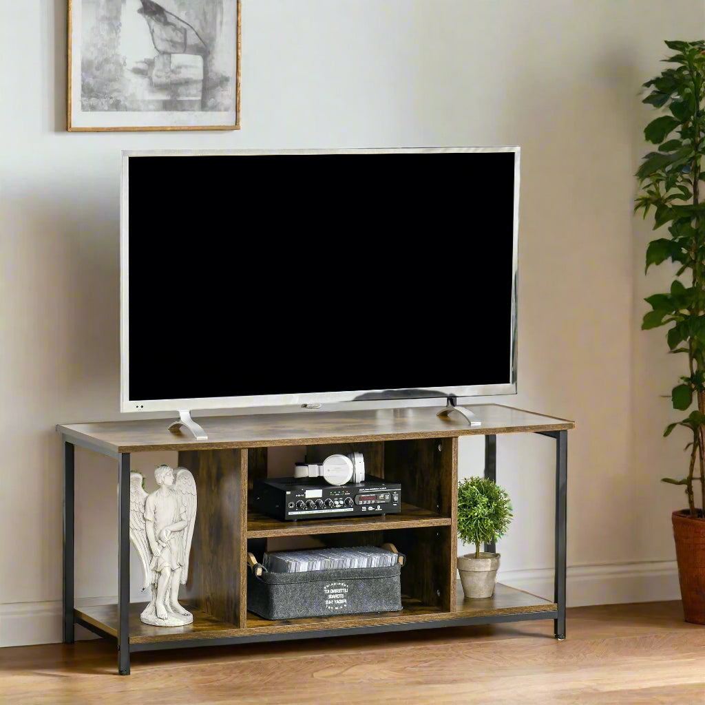 Rustic Brown TV Stand for 55" TVs with Open Storage
