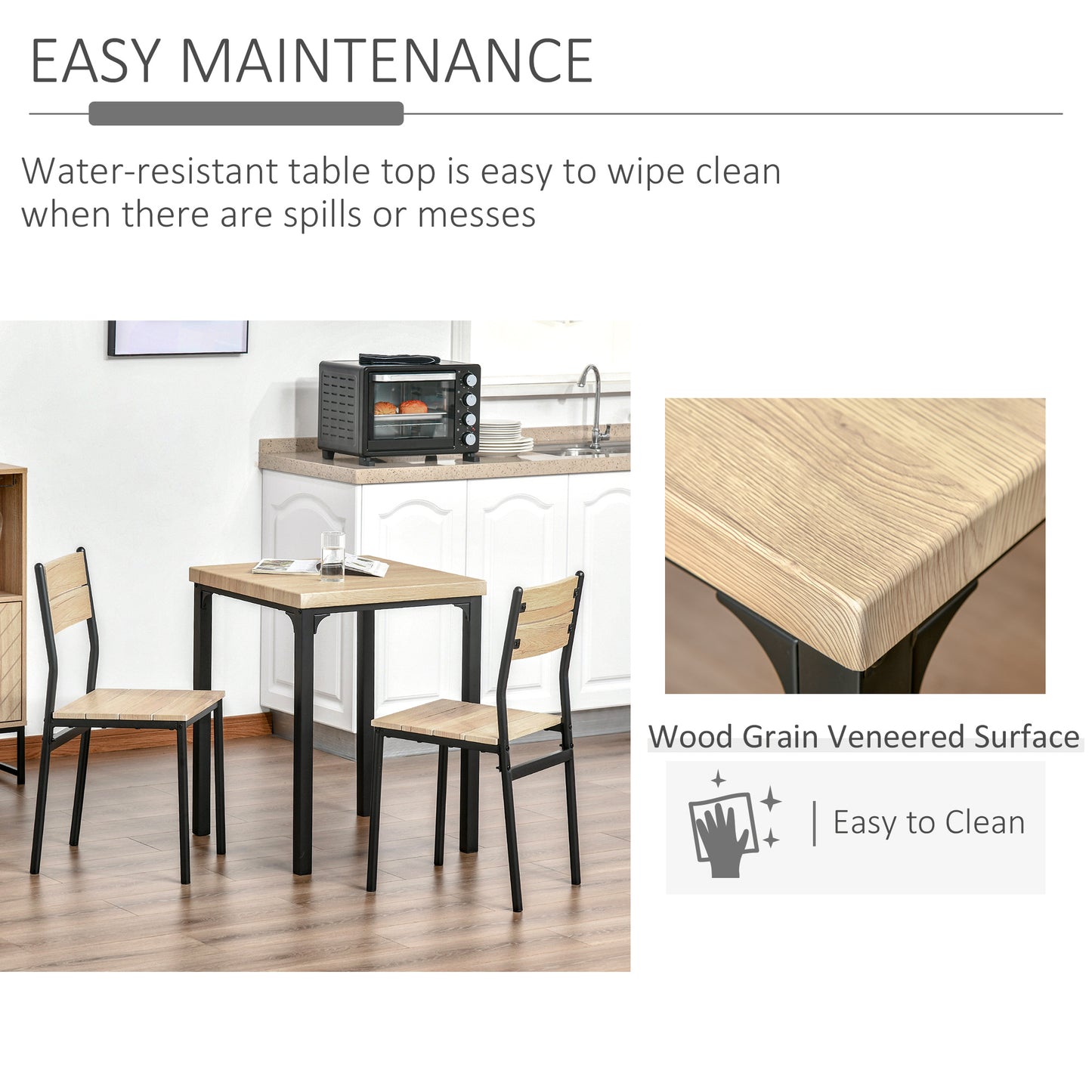 3-Piece Wooden Dining Set with Industrial Metal Frame - Natural Wood