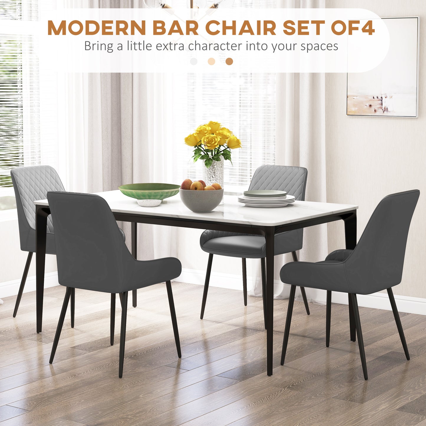 PU Leather Dining Chairs with Diamond Tufting and Metal Legs, Grey (Set of 4)