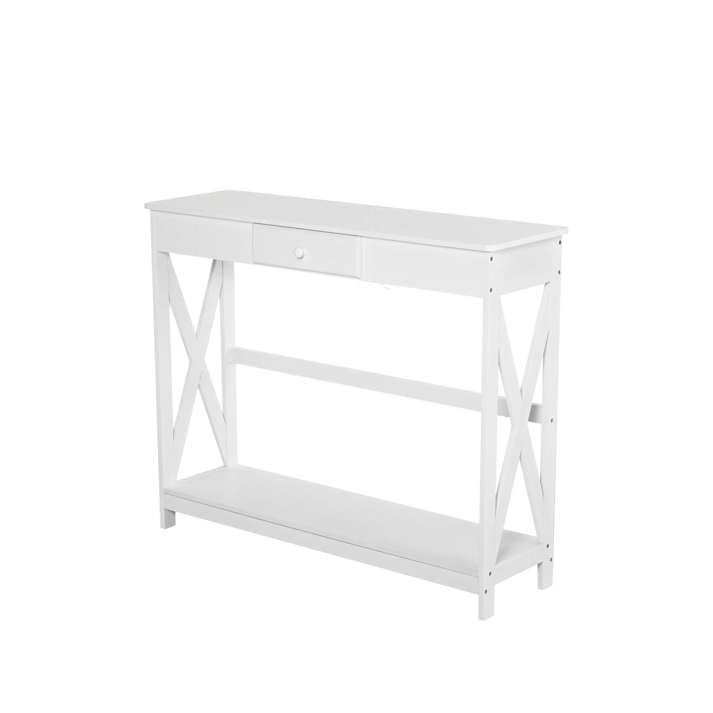 39" X-Design Console Table with Drawer and Storage Shelf, White