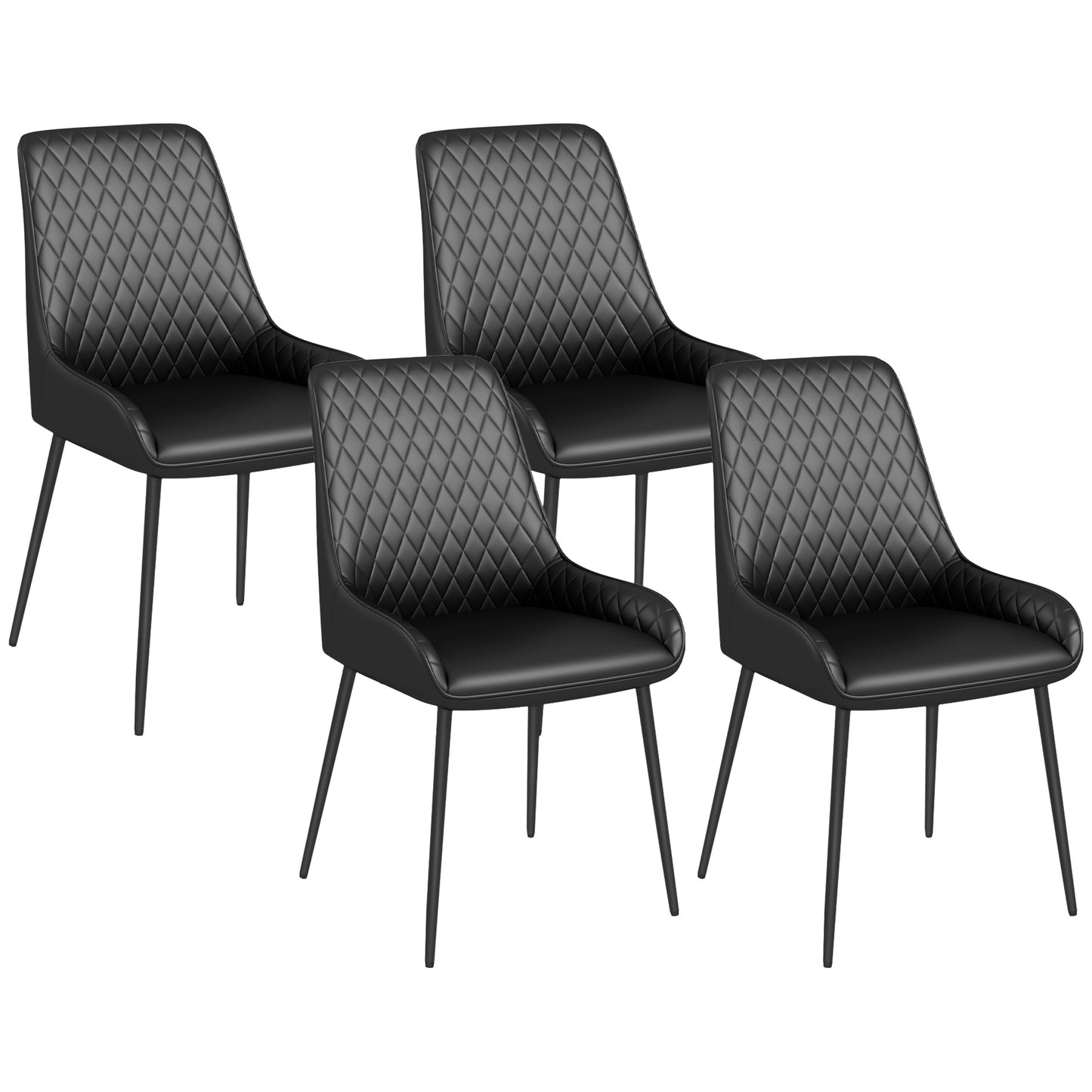 PU Leather Dining Chairs with Diamond Tufting and Metal Legs, Black (Set of 4)