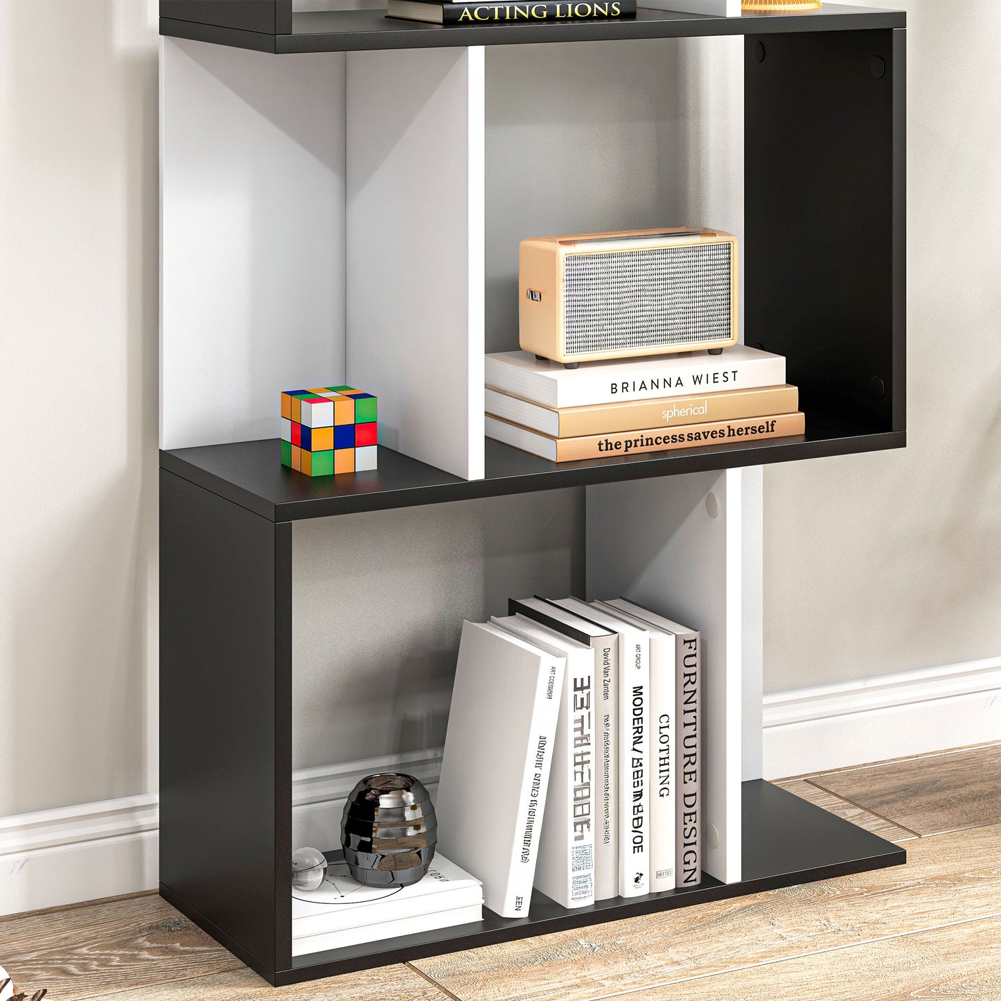 Modern 5-Tier S-Shaped Display Bookcase, Black
