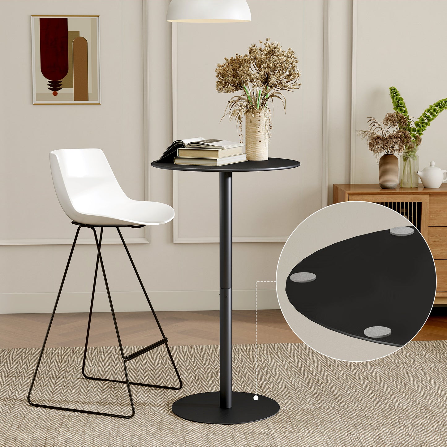 Round Bar Table with Steel Frame for 2 People, Indoor/Outdoor Use, Black