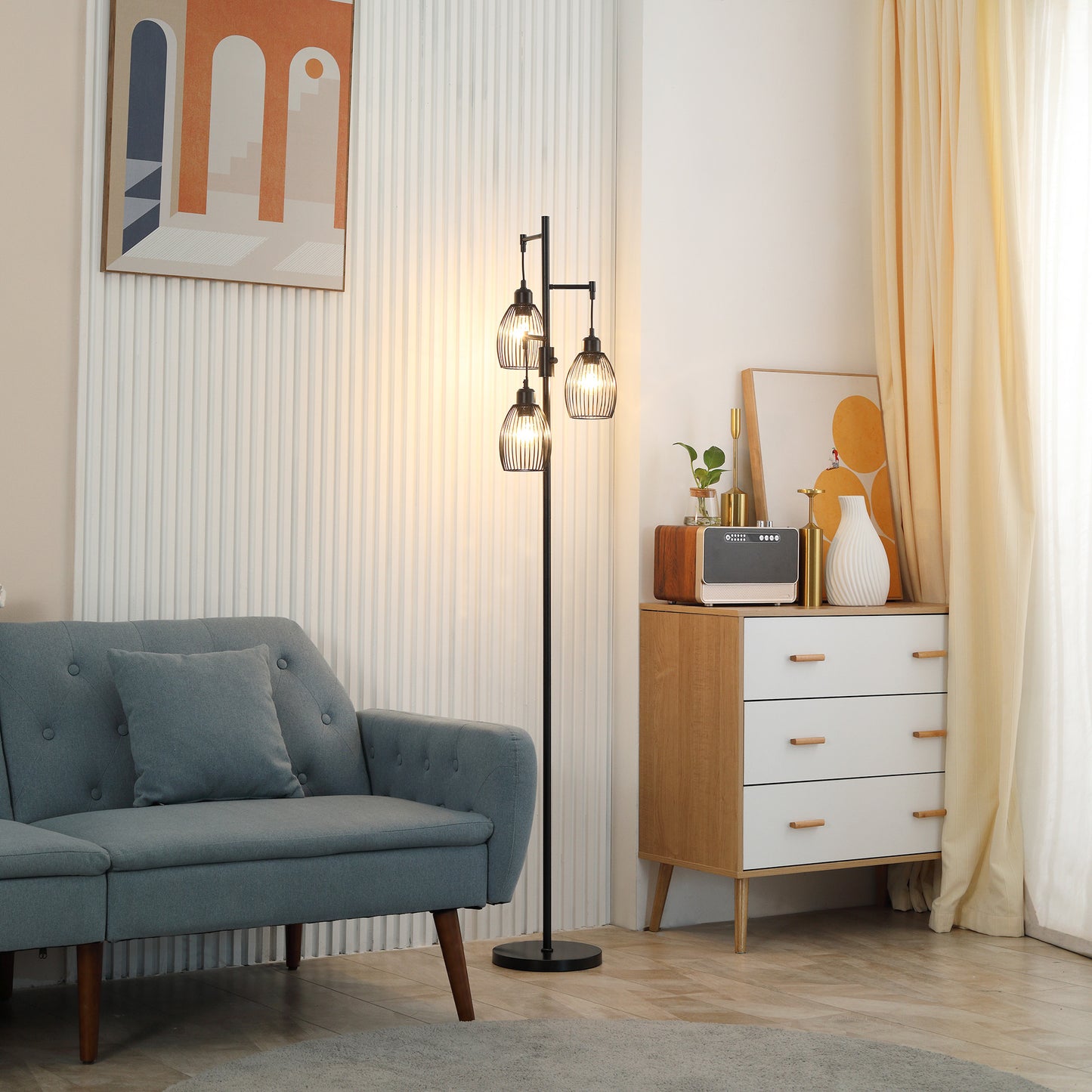 Industrial 3-Shade Dimmable Floor Lamp - Black