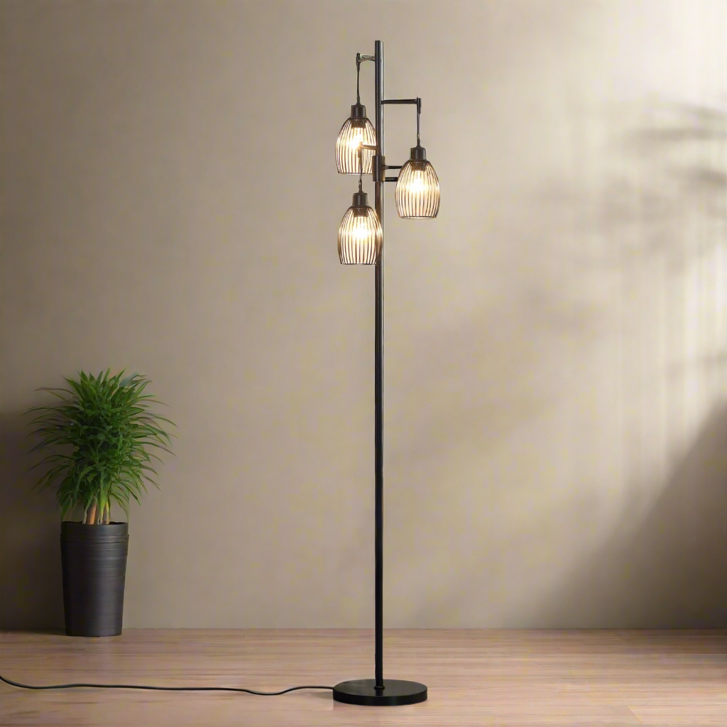 Industrial 3-Shade Dimmable Floor Lamp - Black