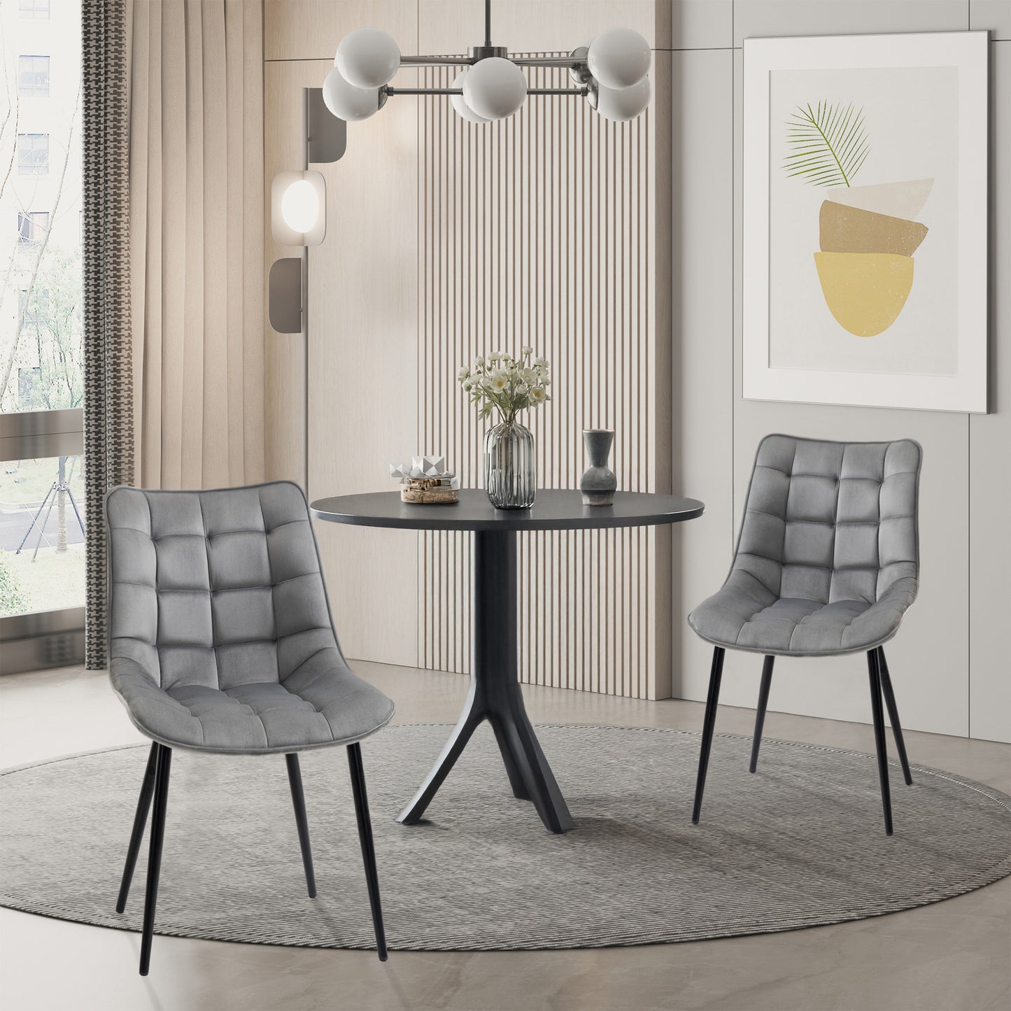 Velvet-Touch Upholstered Lounge Chairs with Metal Legs, Grey (Set of 2)