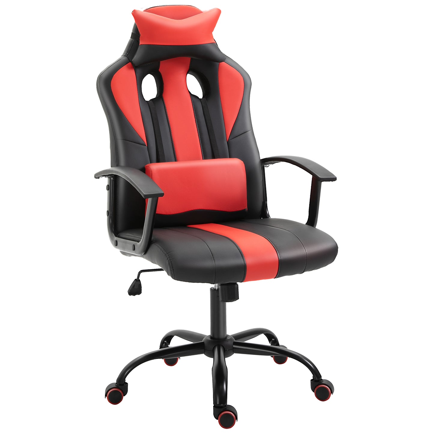 High-Back Racing Style Gaming Chair with Lumbar Support, Red and Black