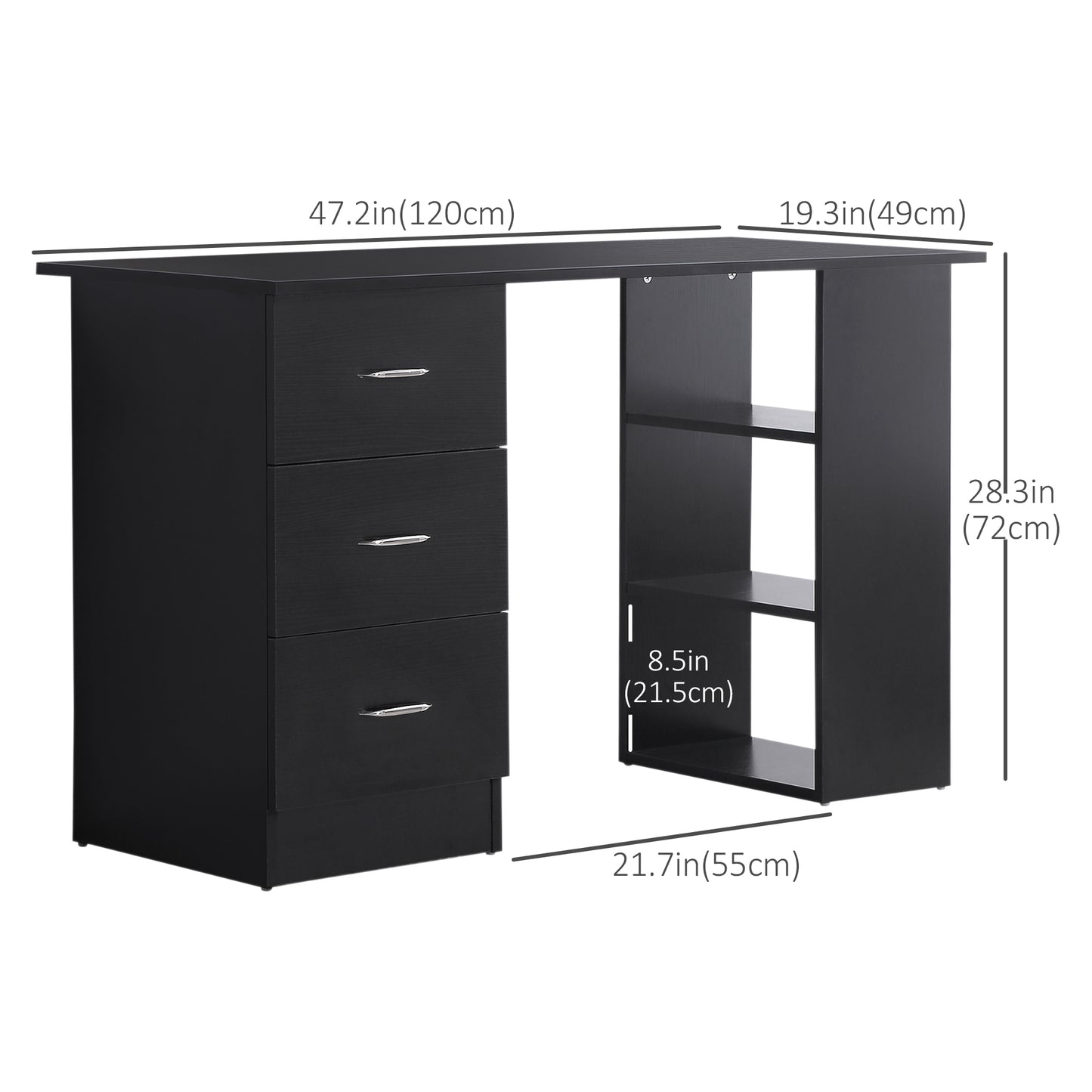 Computer Writing Desk with Shelves & Drawers