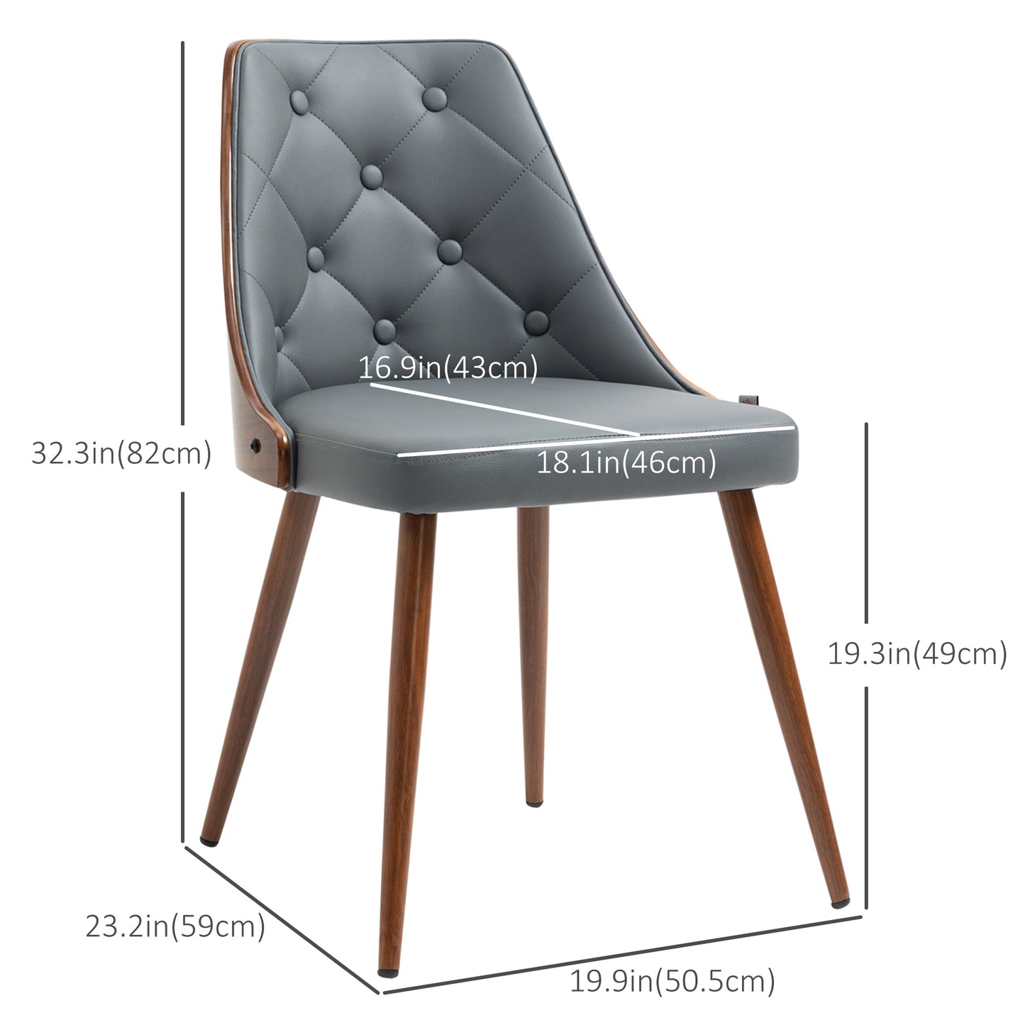 Modern PU Leather Dining Chairs with Steel Legs - Grey (Set of 2)