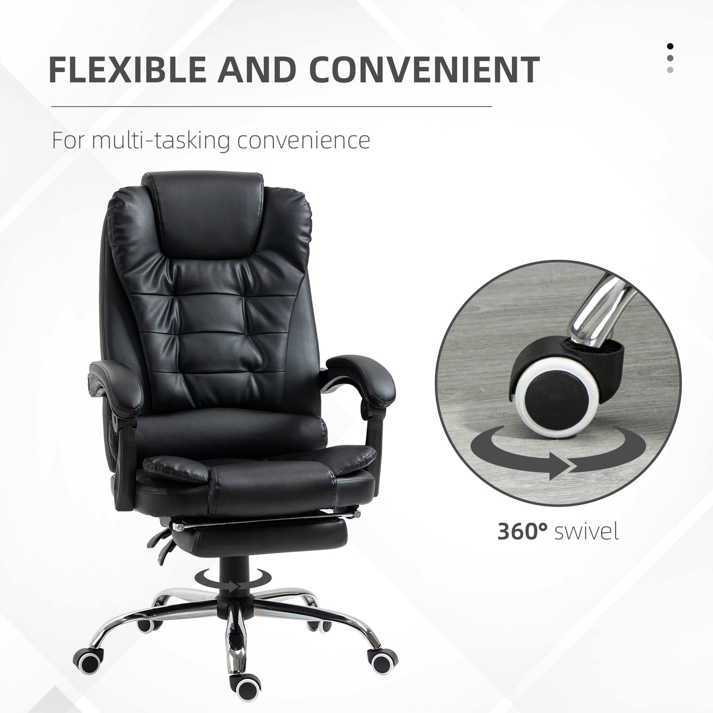 High Back PU Leather Executive Office Chair with Retractable Footrest, Black