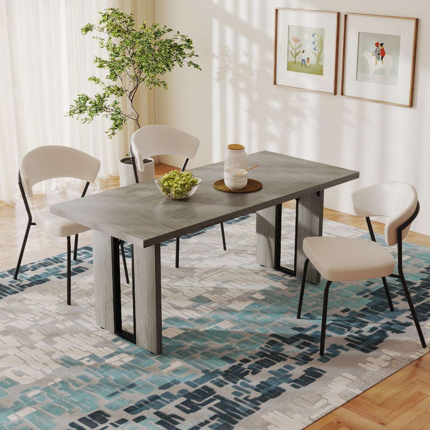 Industrial Kitchen Table for 8 People - Gray Wood Finish