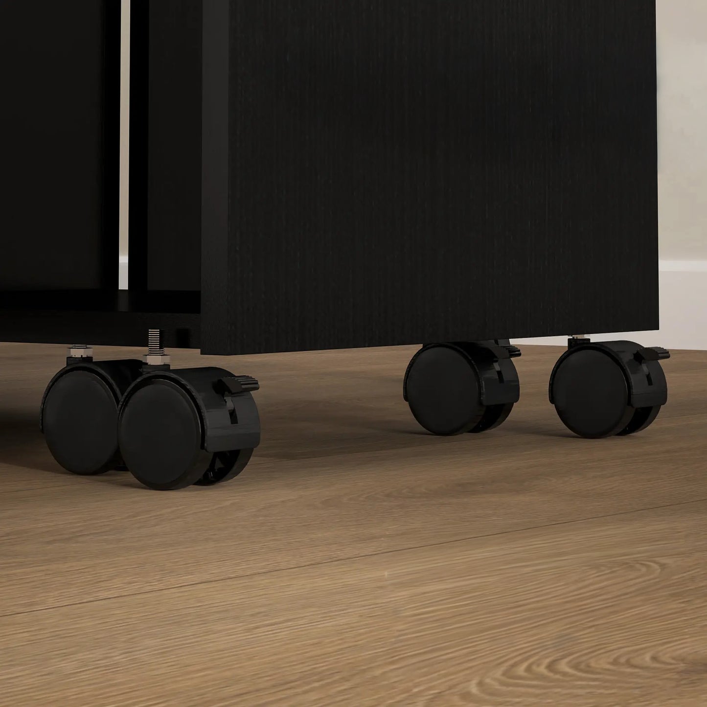 Extendable Drop Leaf Dining Table with Storage - Black Wood Grain