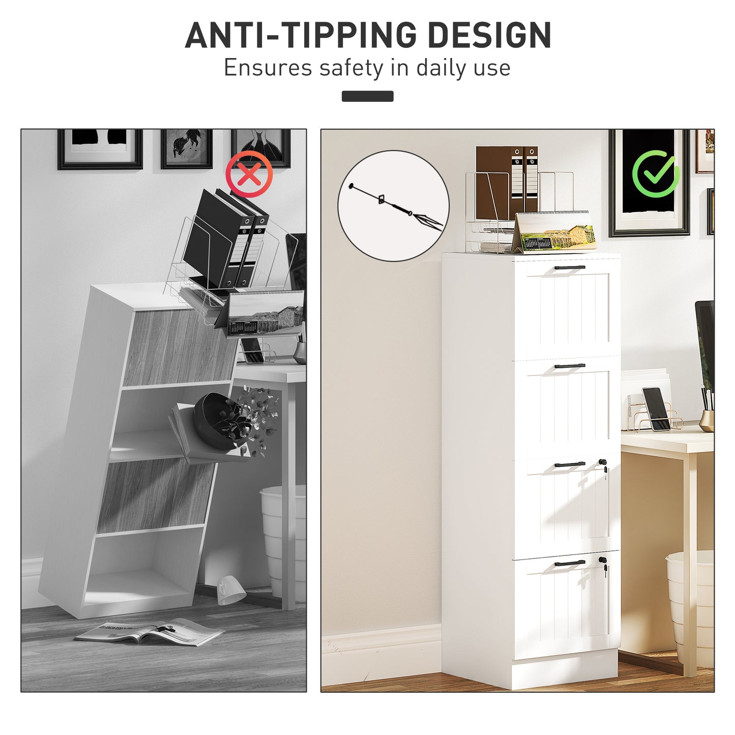4-Drawer Locking File Cabinet with Adjustable Hanging Bars - White