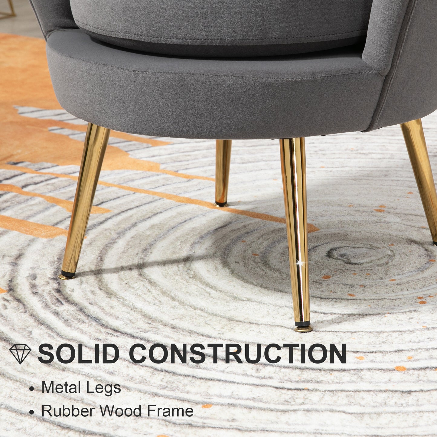 Modern Velvet Accent Chair with Lotus Backrest and Gold Legs, Grey