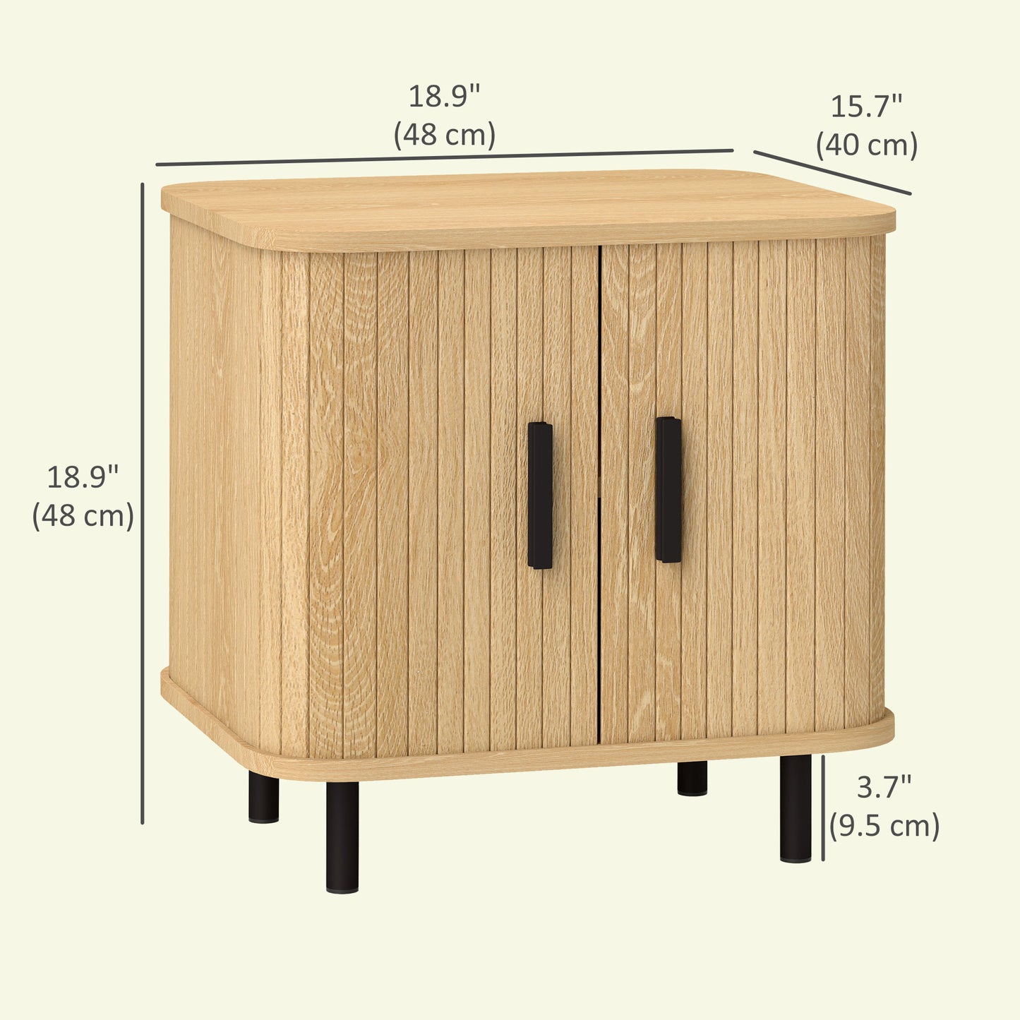 Nordic Nightstands with Sliding Shutter Doors, Oak (Set of 2)