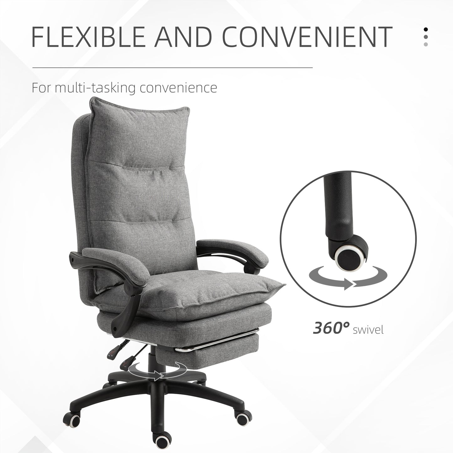 Ergonomic Reclining Office Chair with Double Padding and Footrest, Gray