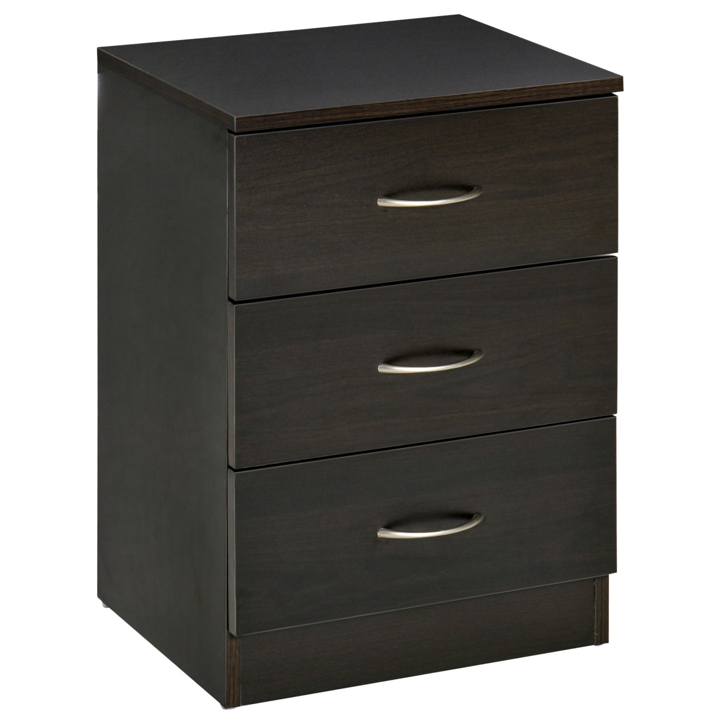 Bedside Table, Modern Nightstand with 3 Drawers, Dark Brown
