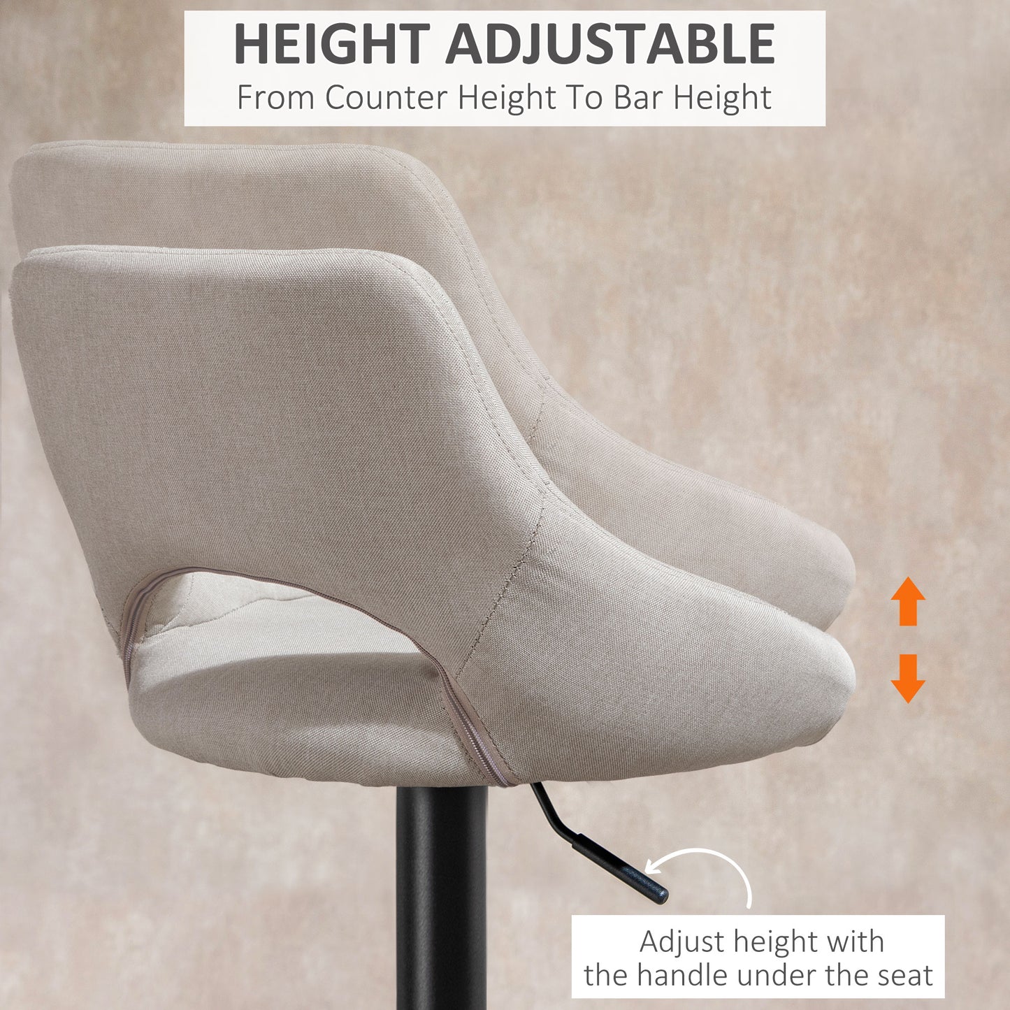 Adjustable Height Swivel Bar Stools with Linen Upholstery, Cream (Set of 2)