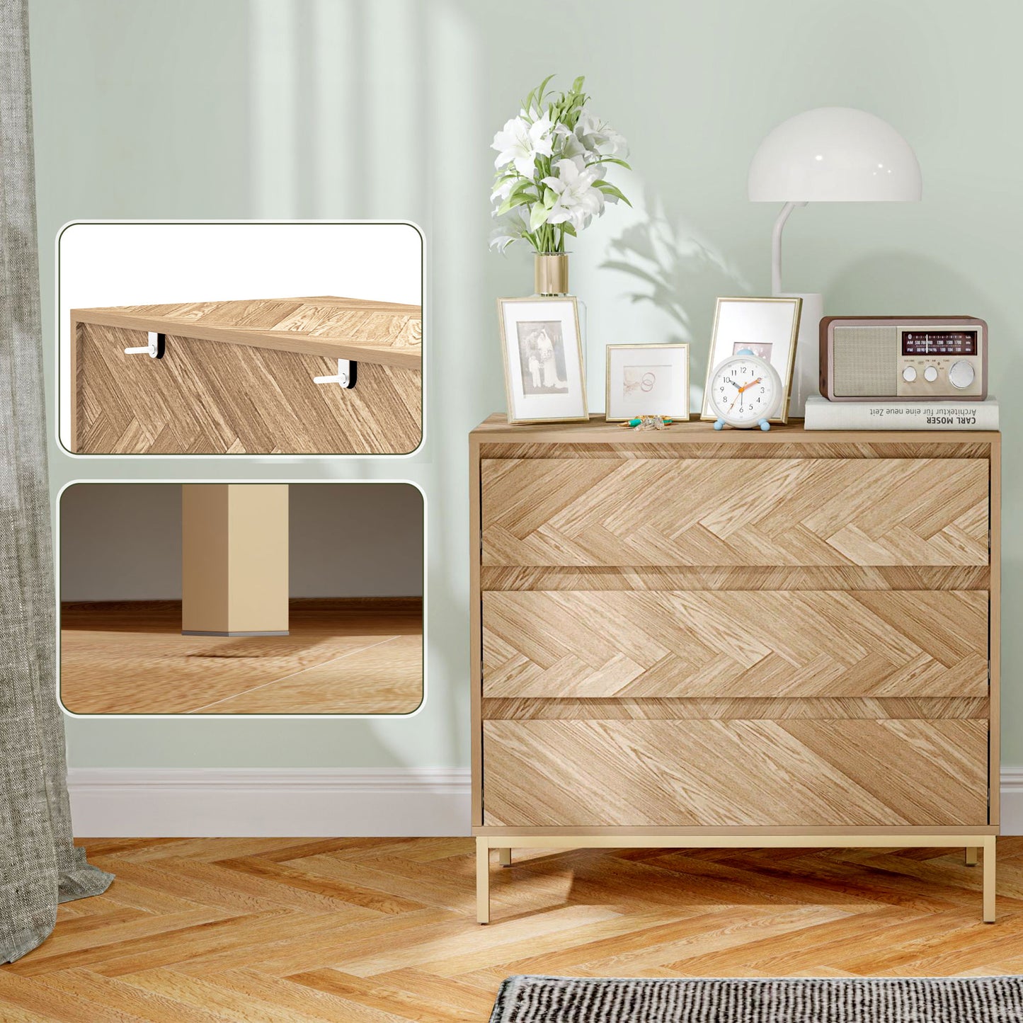 3-Drawer Chest with Chevron Pattern