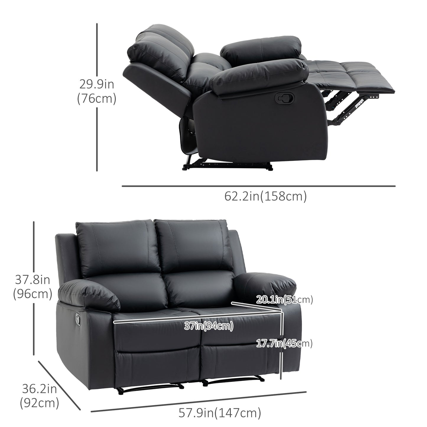 Manual Reclining Loveseat with Dual Footrests - Black