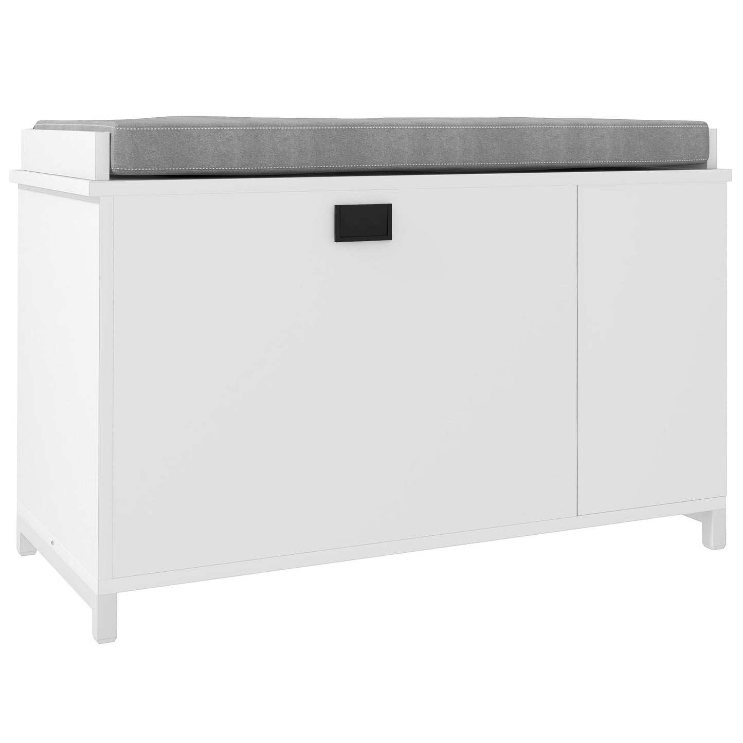 Upholstered Shoe Storage Bench with Flip Drawer and Side Rack for 6 Pairs, White