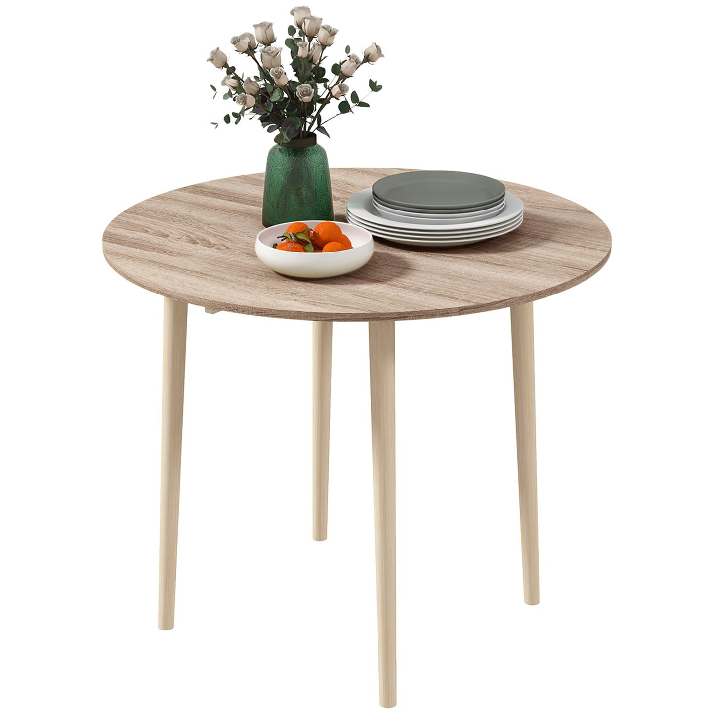 Oak Round Folding Dining Table with Drop Leaf for Small Spaces