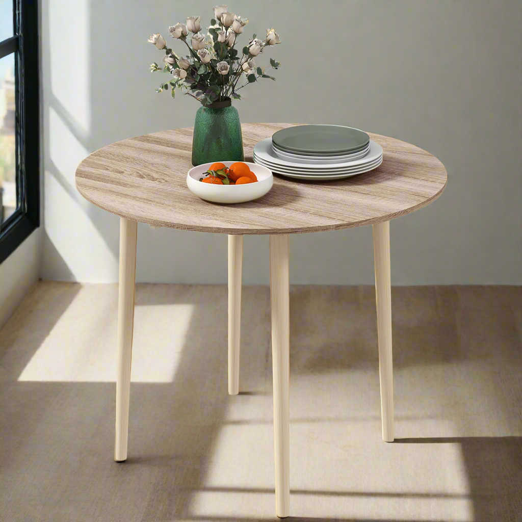 Oak Round Folding Dining Table with Drop Leaf for Small Spaces