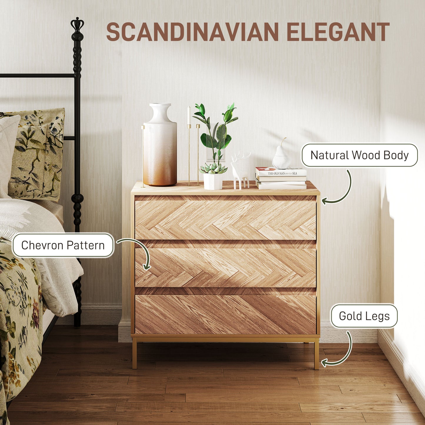 3-Drawer Chest with Chevron Pattern