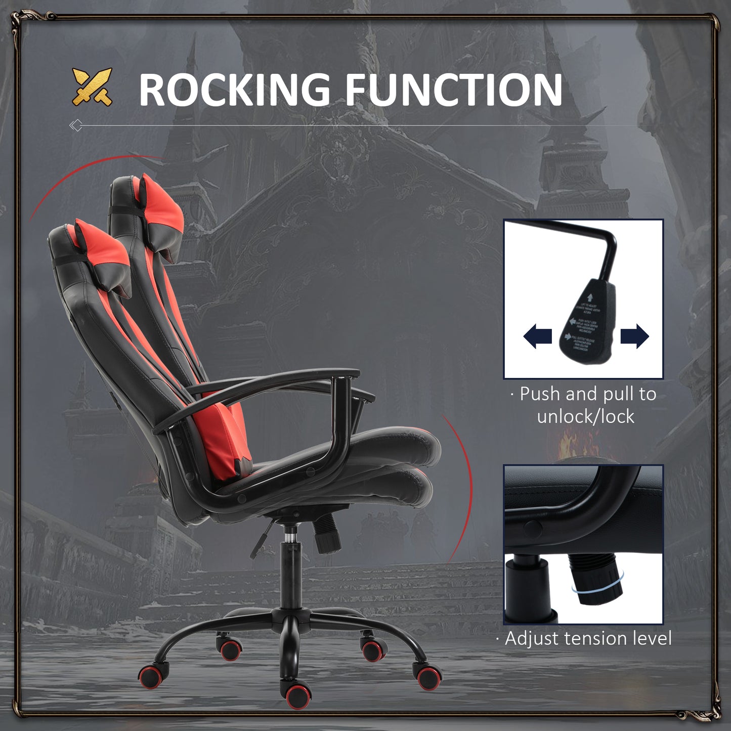 High-Back Racing Style Gaming Chair with Lumbar Support, Red and Black