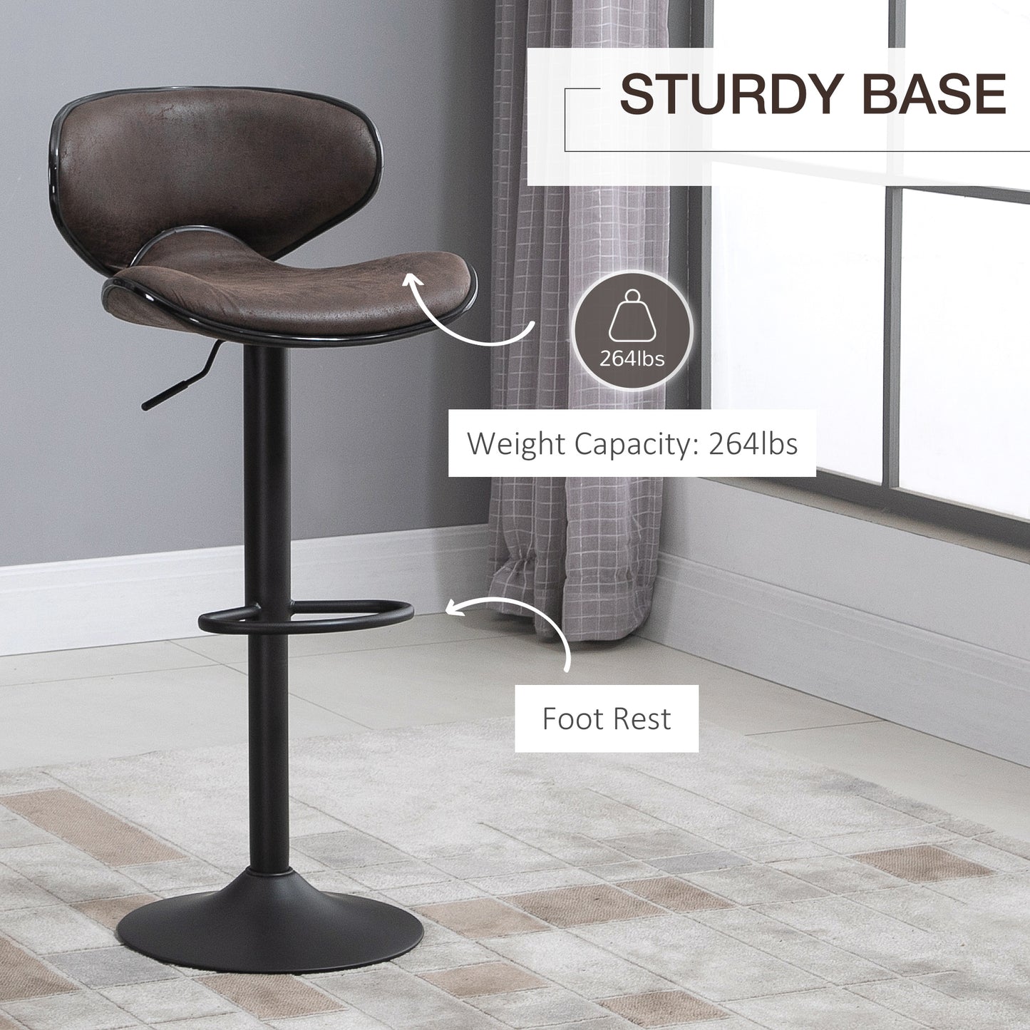 Adjustable Height Swivel Bar Stools with Leathaire Upholstery, Espresso (Set of 2)