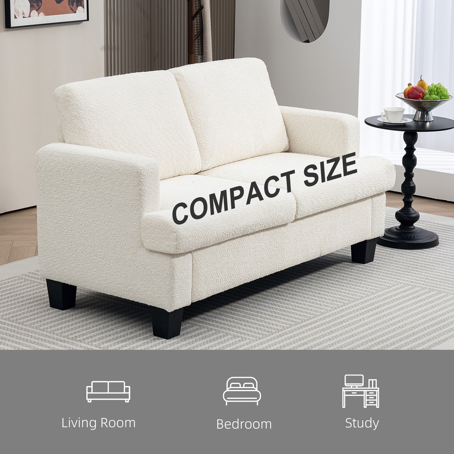 Chenille 2-Seater Loveseat with Removable Cushions - Cream White