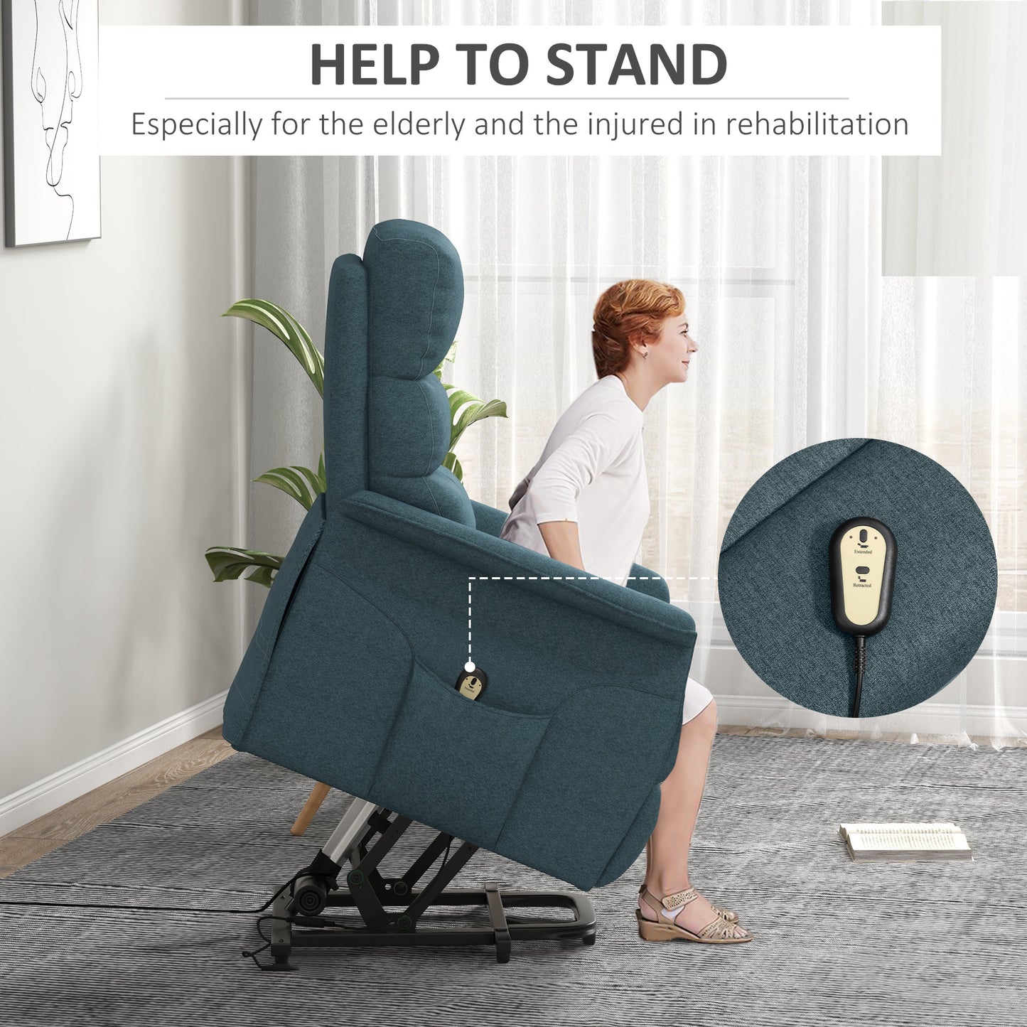 Power Lift Recliner Chair with Remote Control, Blue