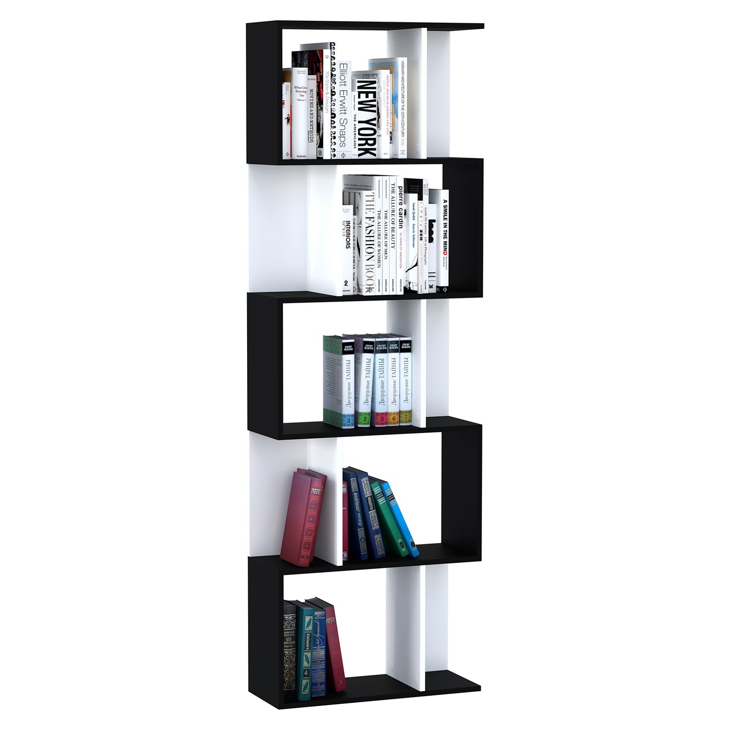 Modern 5-Tier S-Shaped Display Bookcase, Black