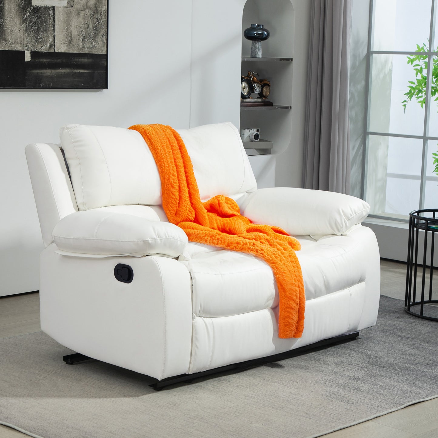 Manual Reclining Loveseat with Dual Footrests - White