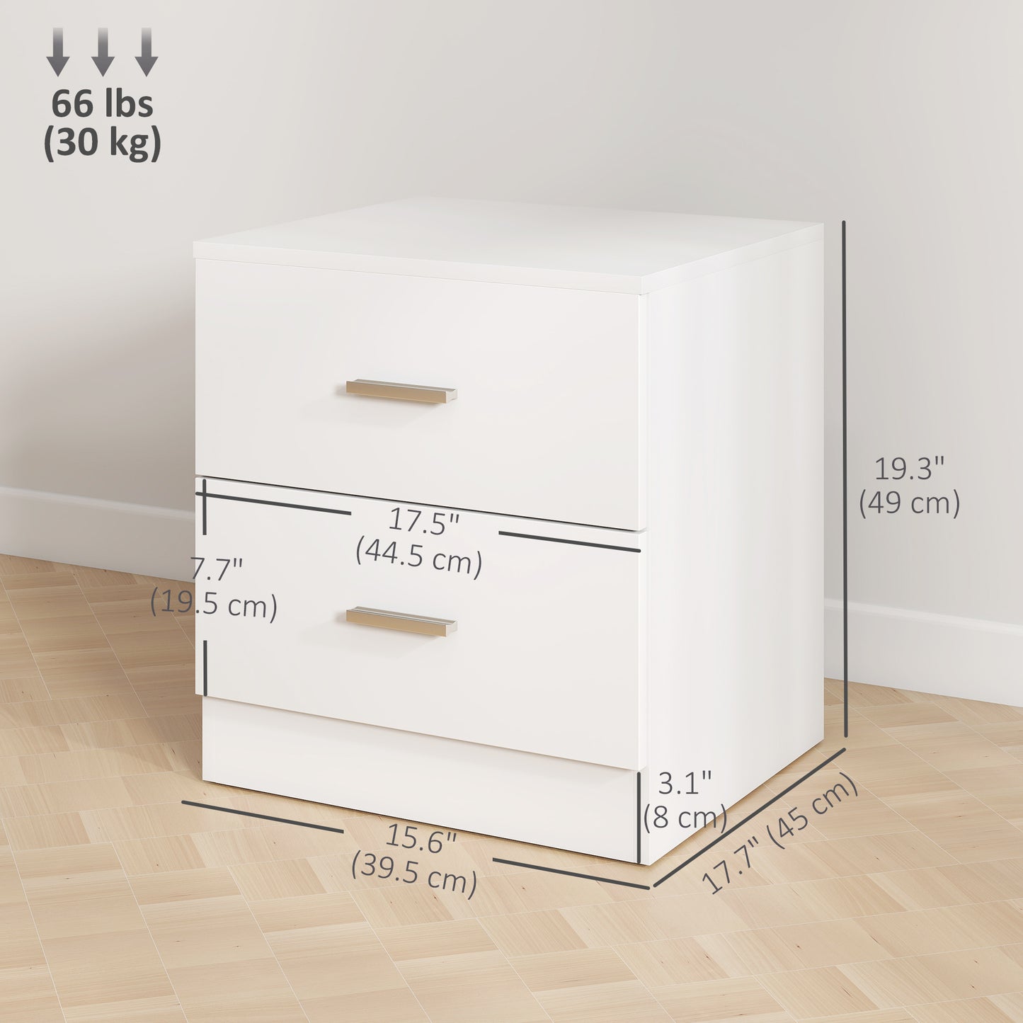 Modern Bedside Table with 2 Storage Drawers, White
