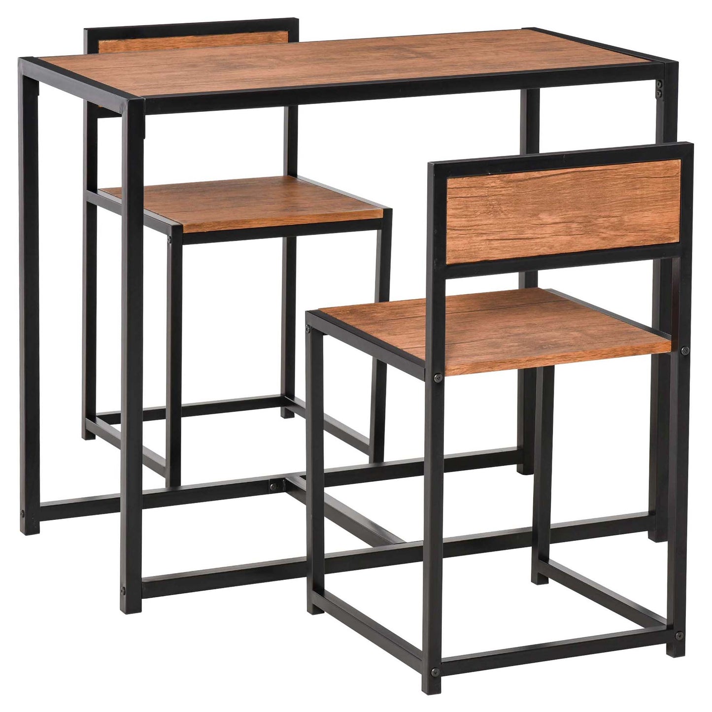 2-Person Industrial Dining Table Set for Small Spaces - Rustic Brown