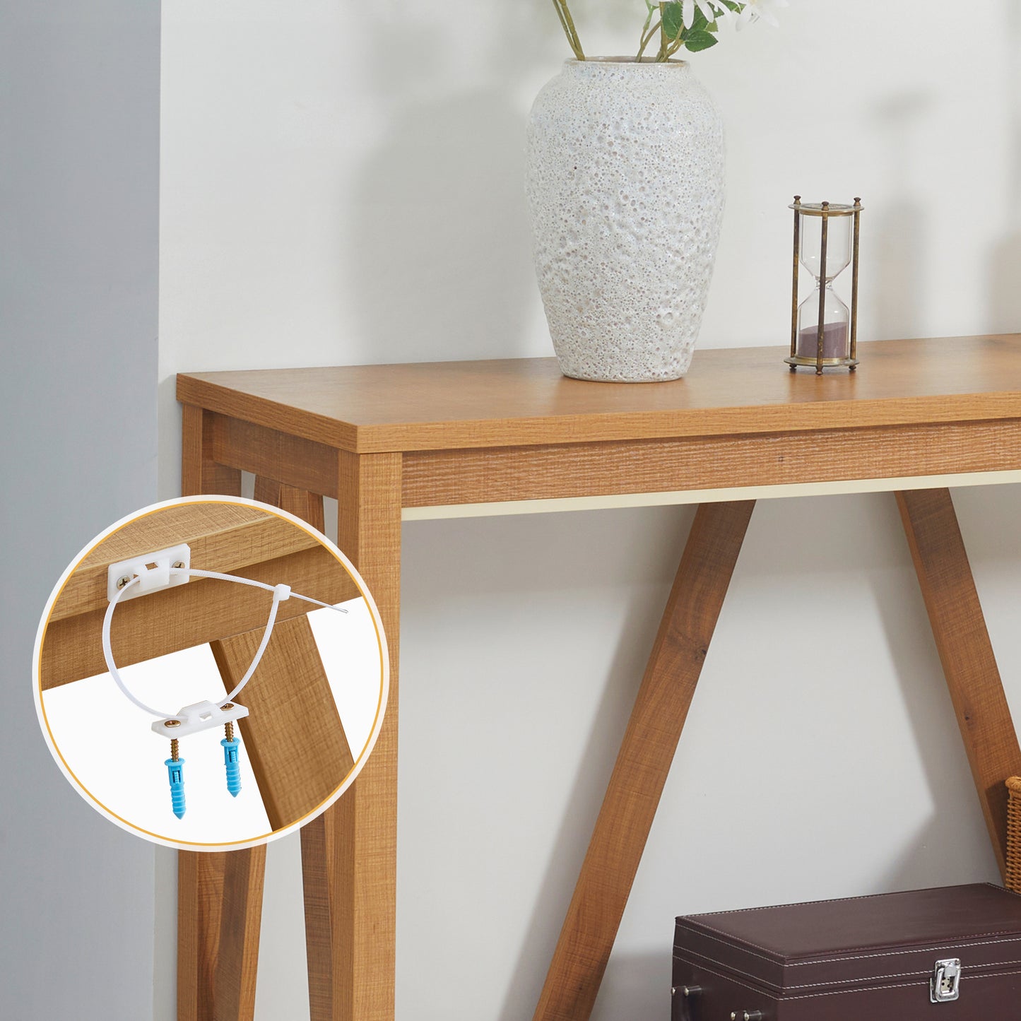 Rustic Brown Farmhouse Console Table with Storage