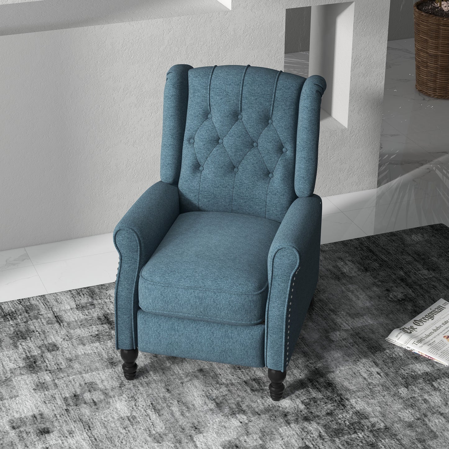 Wingback Reclining Chair with Button Tufting, Blue