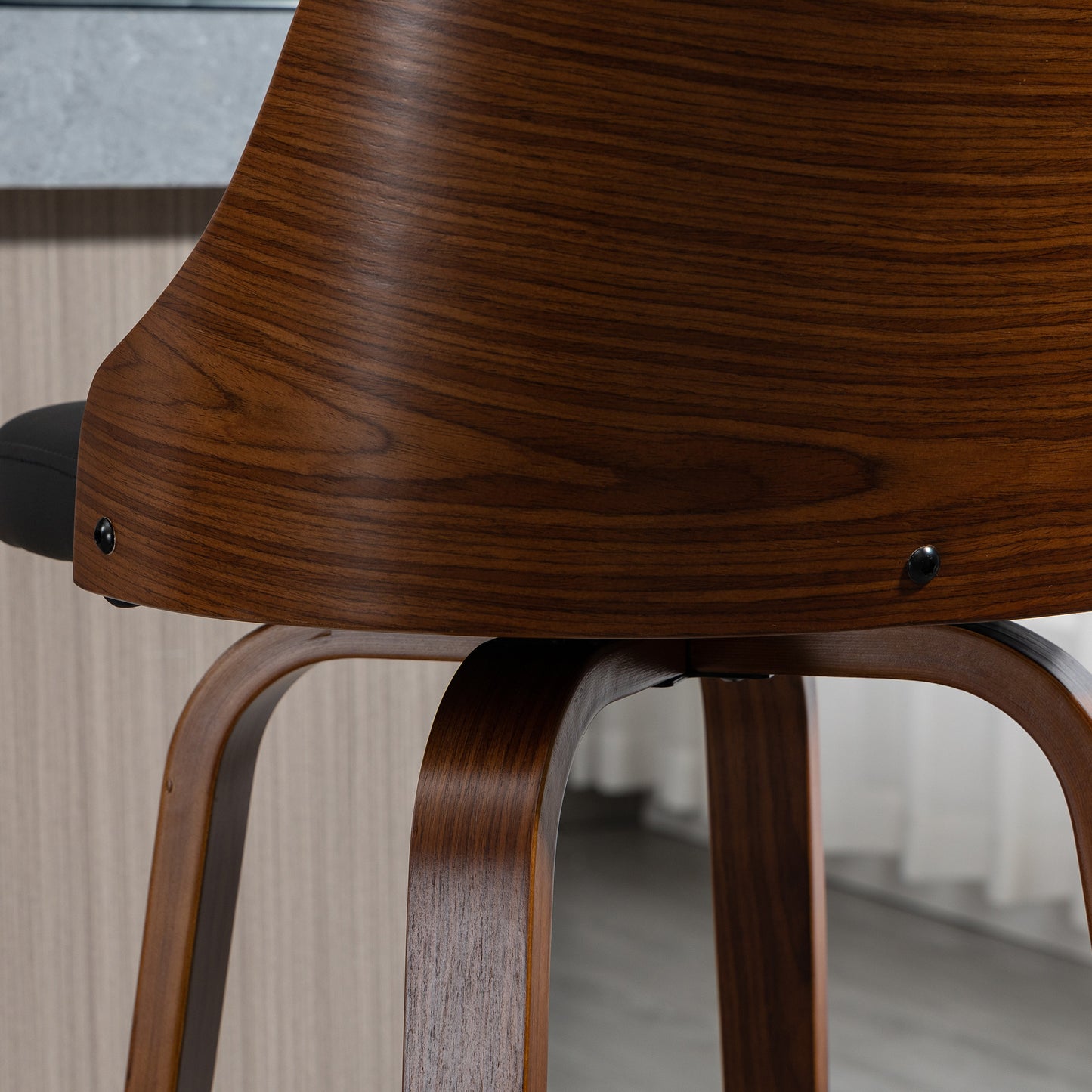 Swivel Bar Stools with Tufted PU Leather and Wood Legs, Black (Set of 2)
