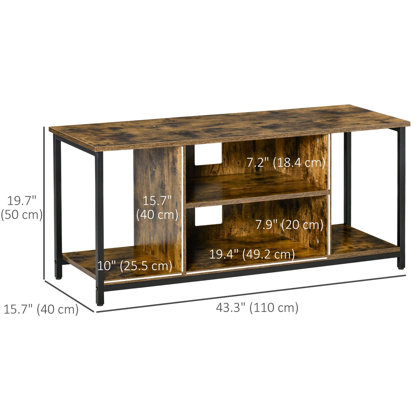 Rustic Brown TV Stand for 55" TVs with Open Storage