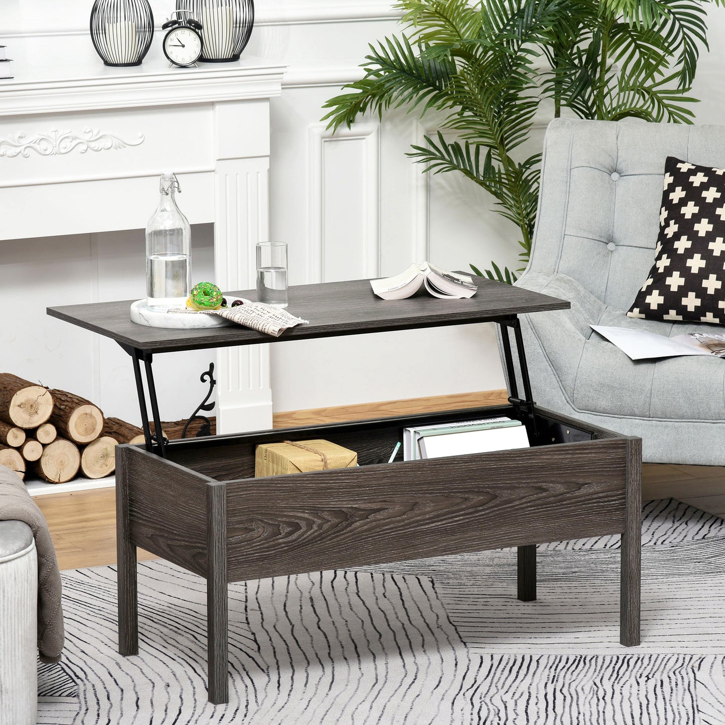 39" Lift Top Coffee Table with Hidden Storage, Gray