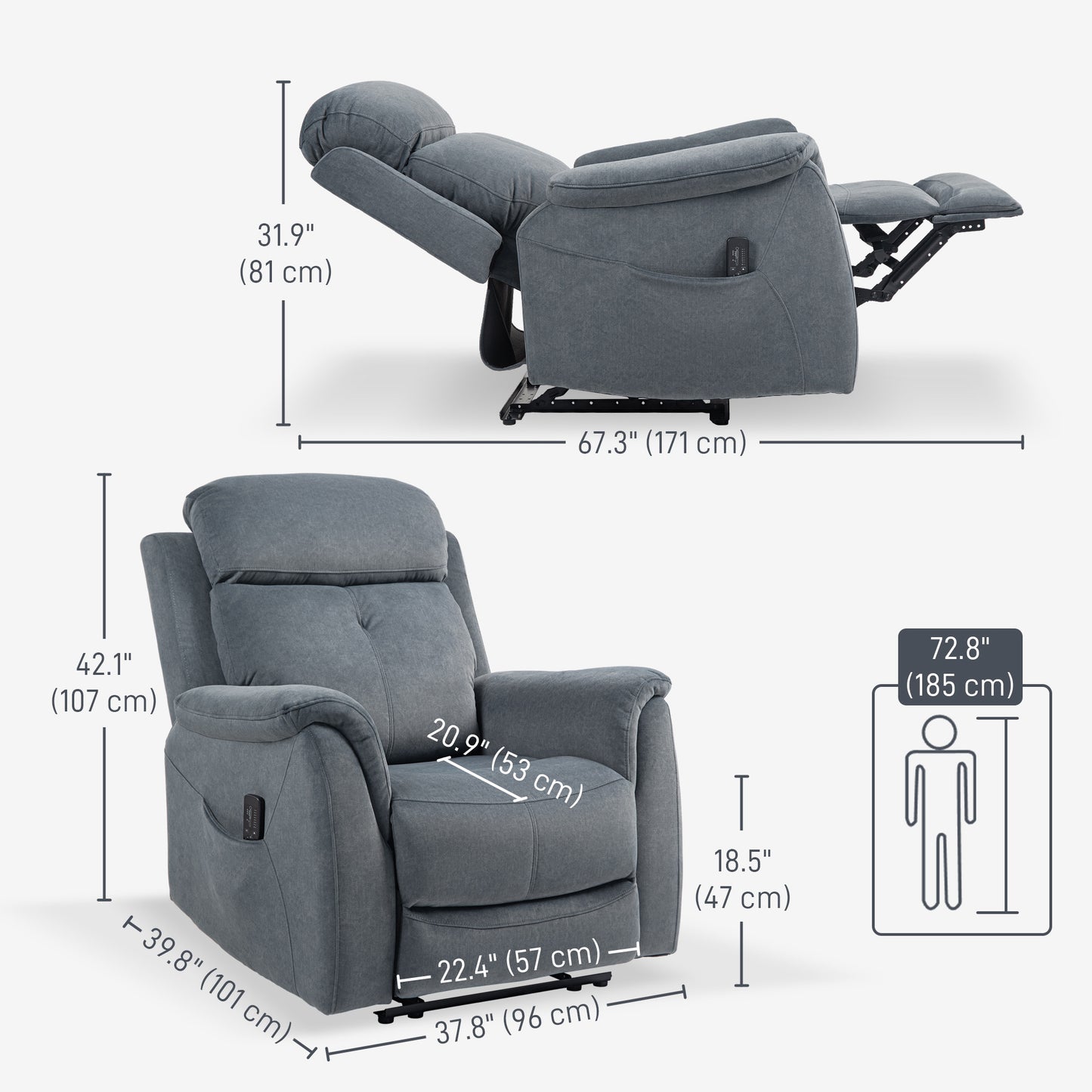 Velvet Manual Recliner Chair with Vibration Massage - Dark Grey
