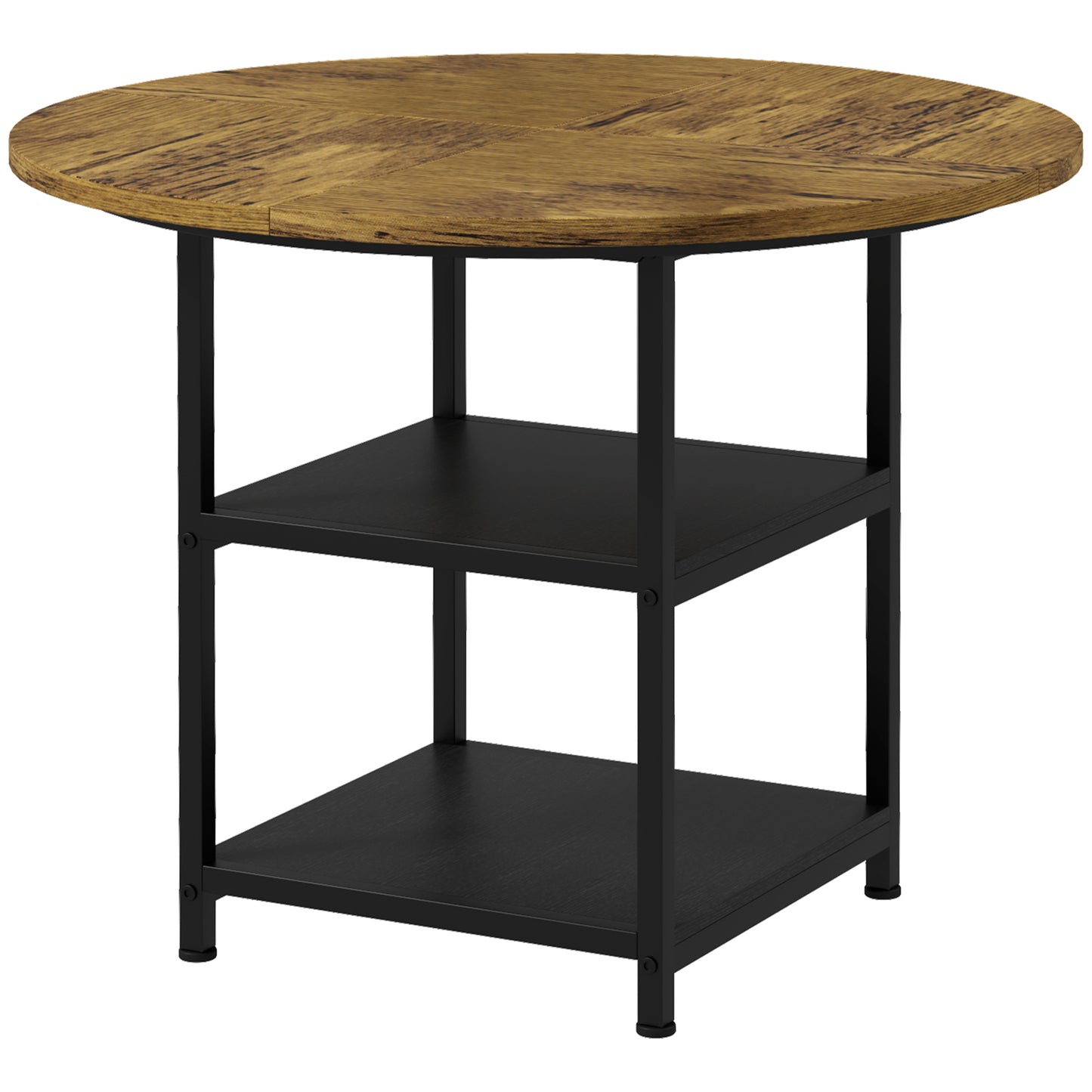 39" Round Industrial Dining Table with Storage Shelves for 4-6 People, Rustic Brown