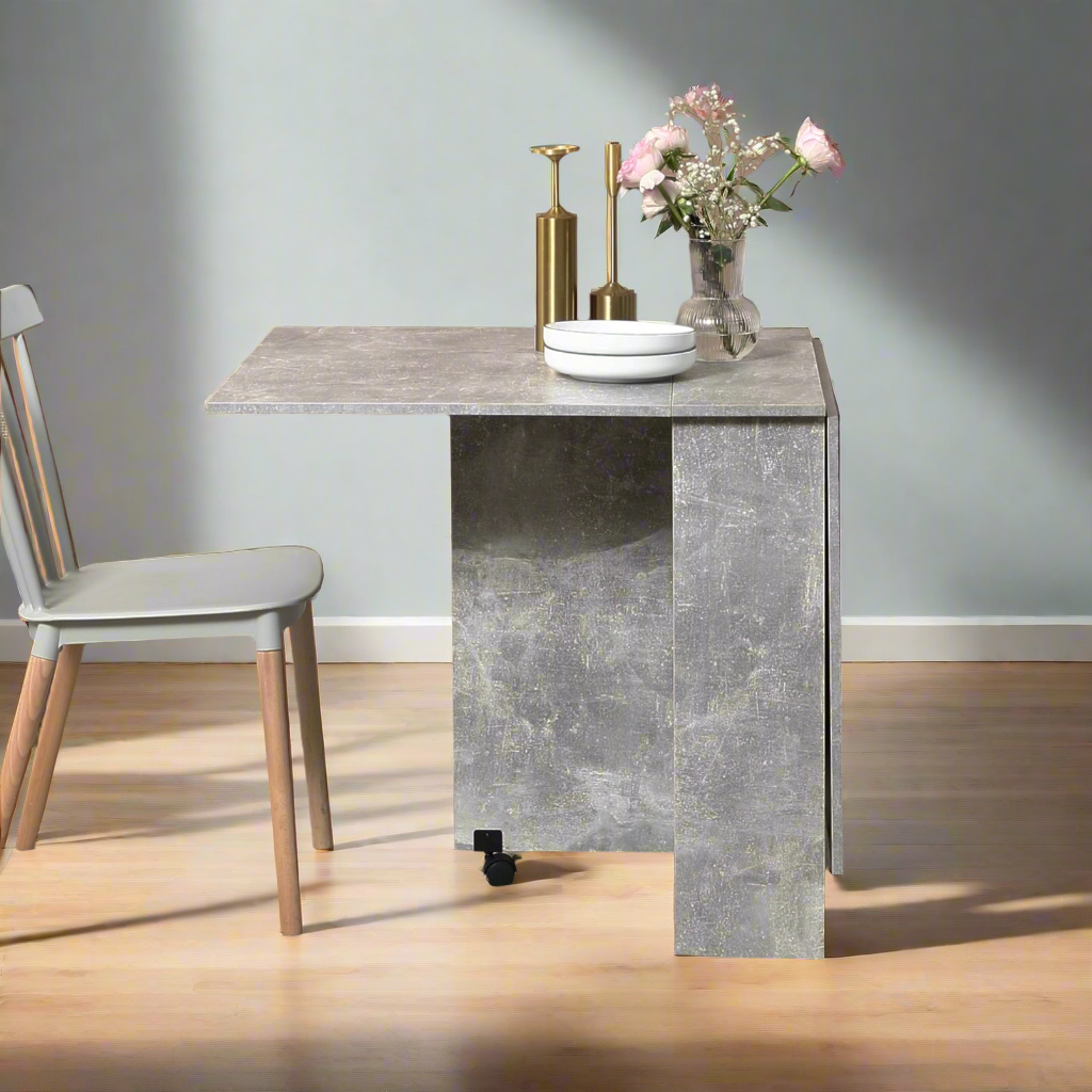 Grey Folding Dining Table with Shelves and Casters